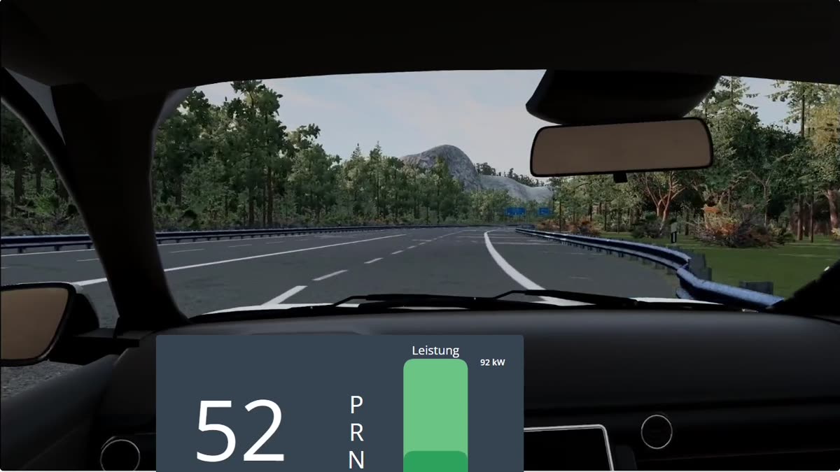 A driving video in the browser with an eco-display in the lower part of the picture.